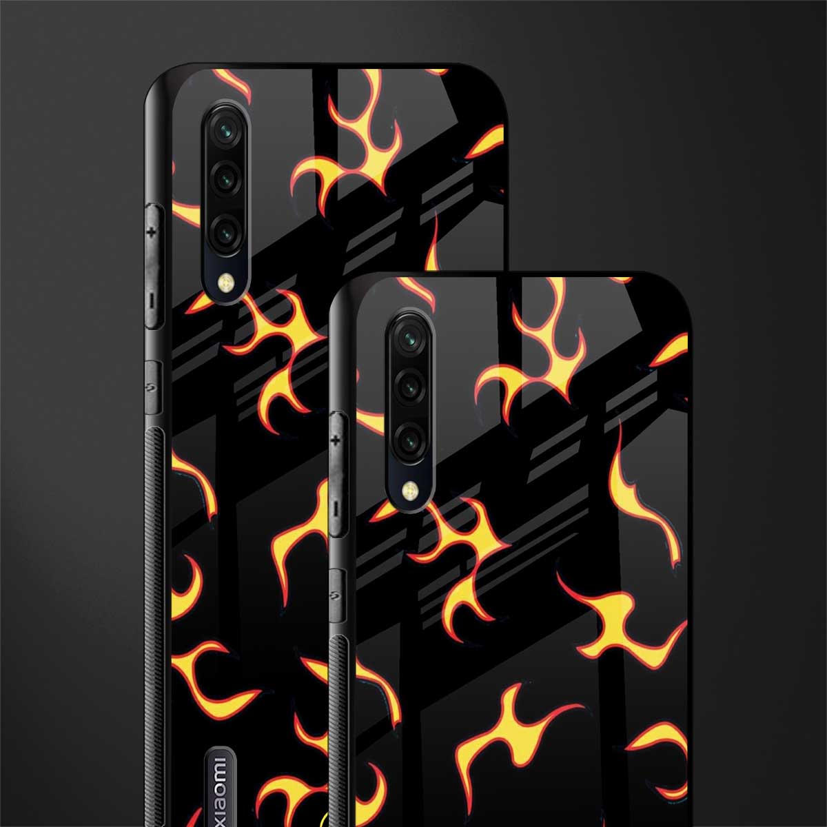 lil flames on black glass case for mi a3 redmi a3 image-2