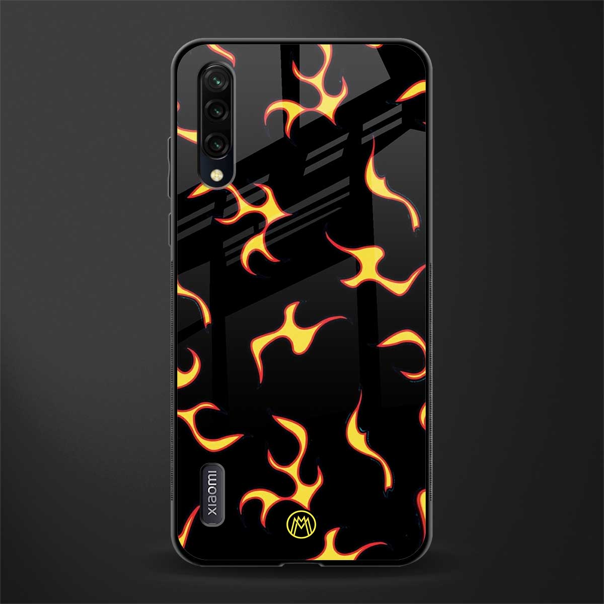 lil flames on black glass case for mi a3 redmi a3 image