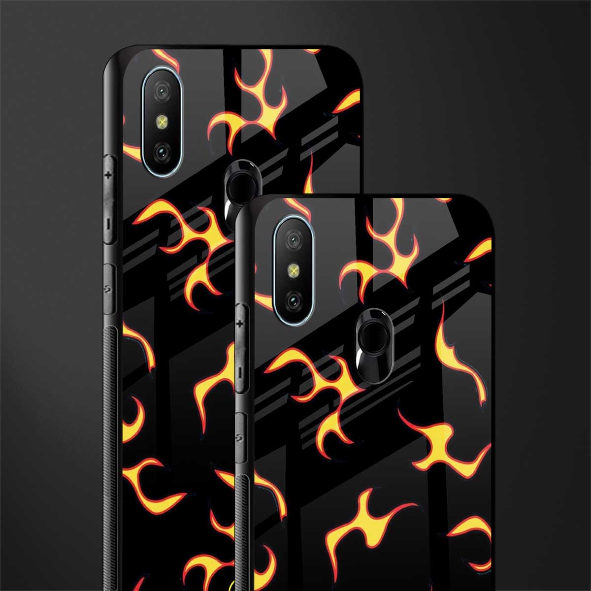 lil flames on black glass case for redmi 6 pro image-2