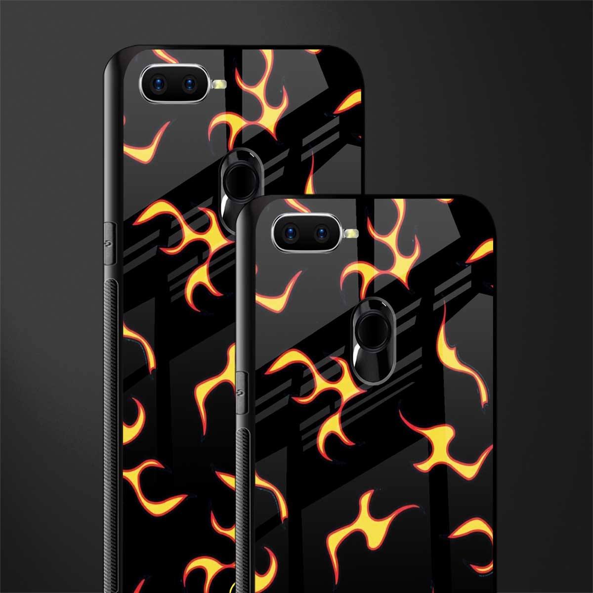 lil flames on black glass case for oppo a7 image-2