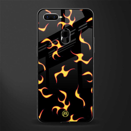 lil flames on black glass case for oppo a7 image