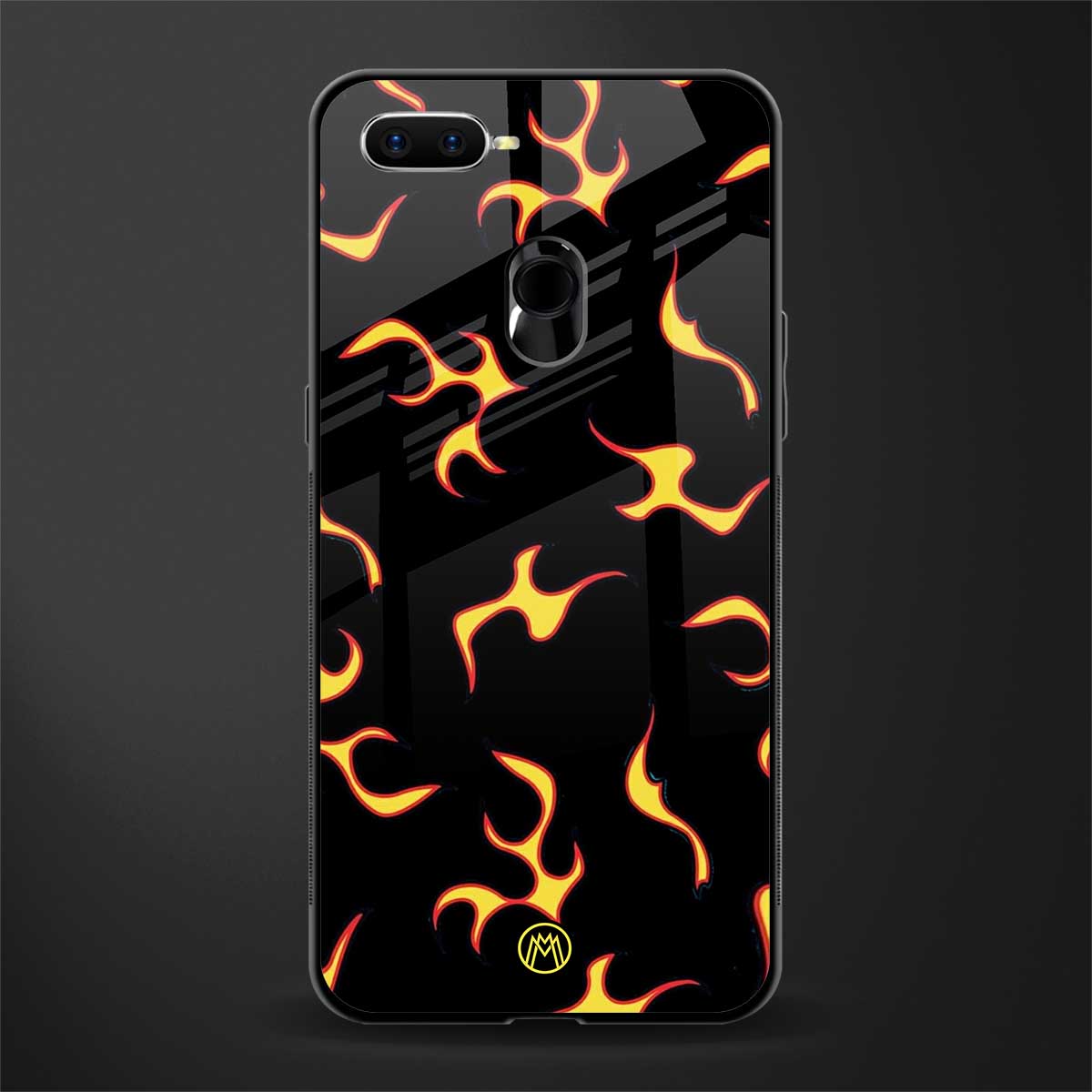 lil flames on black glass case for oppo a5s image