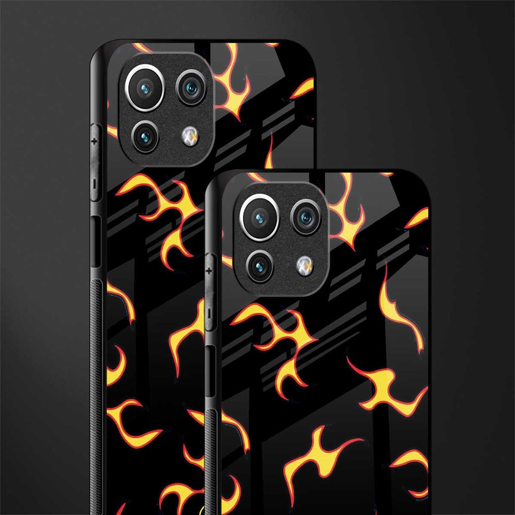 lil flames on black glass case for mi 11 lite image-2