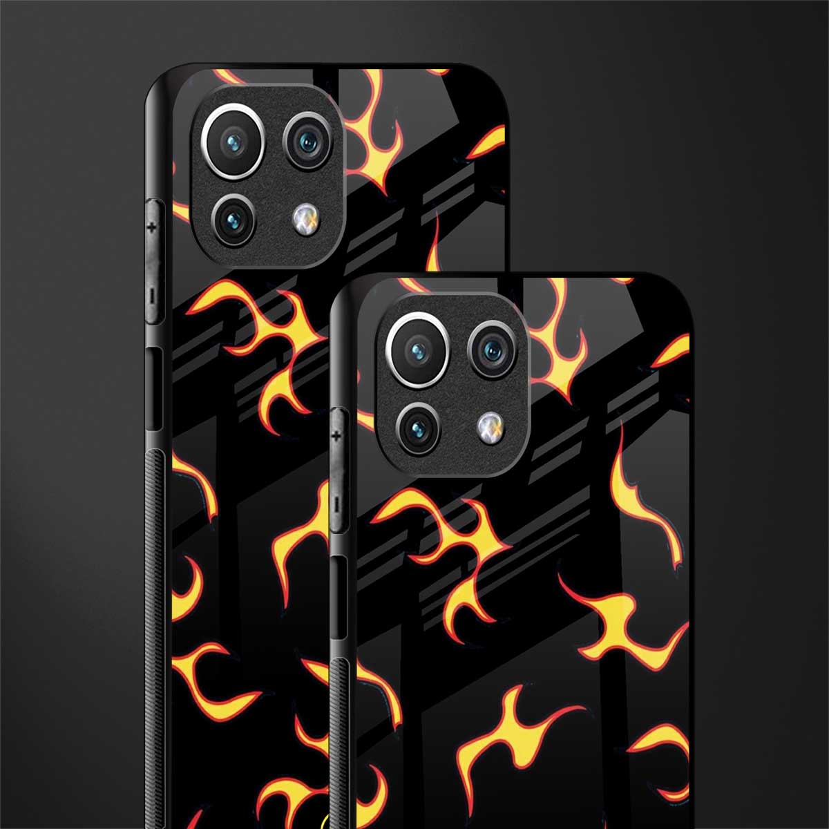 lil flames on black glass case for mi 11 lite image-2