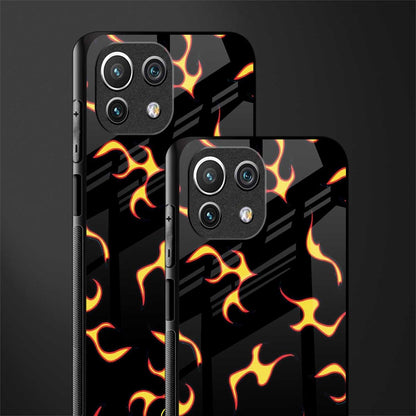 lil flames on black glass case for mi 11 lite image-2