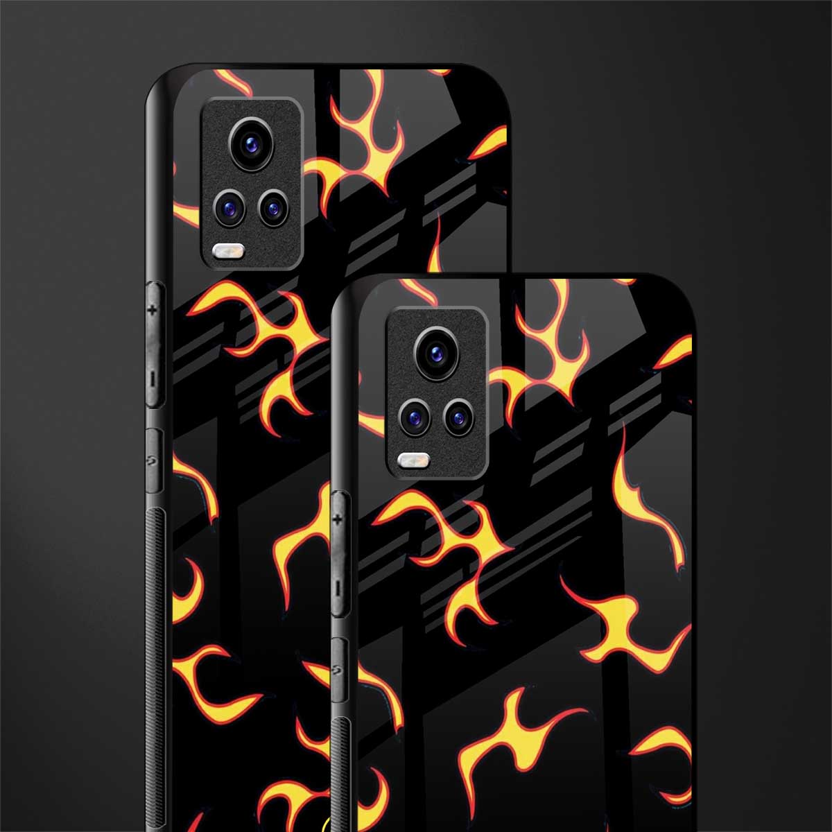 lil flames on black back phone cover | glass case for vivo y73