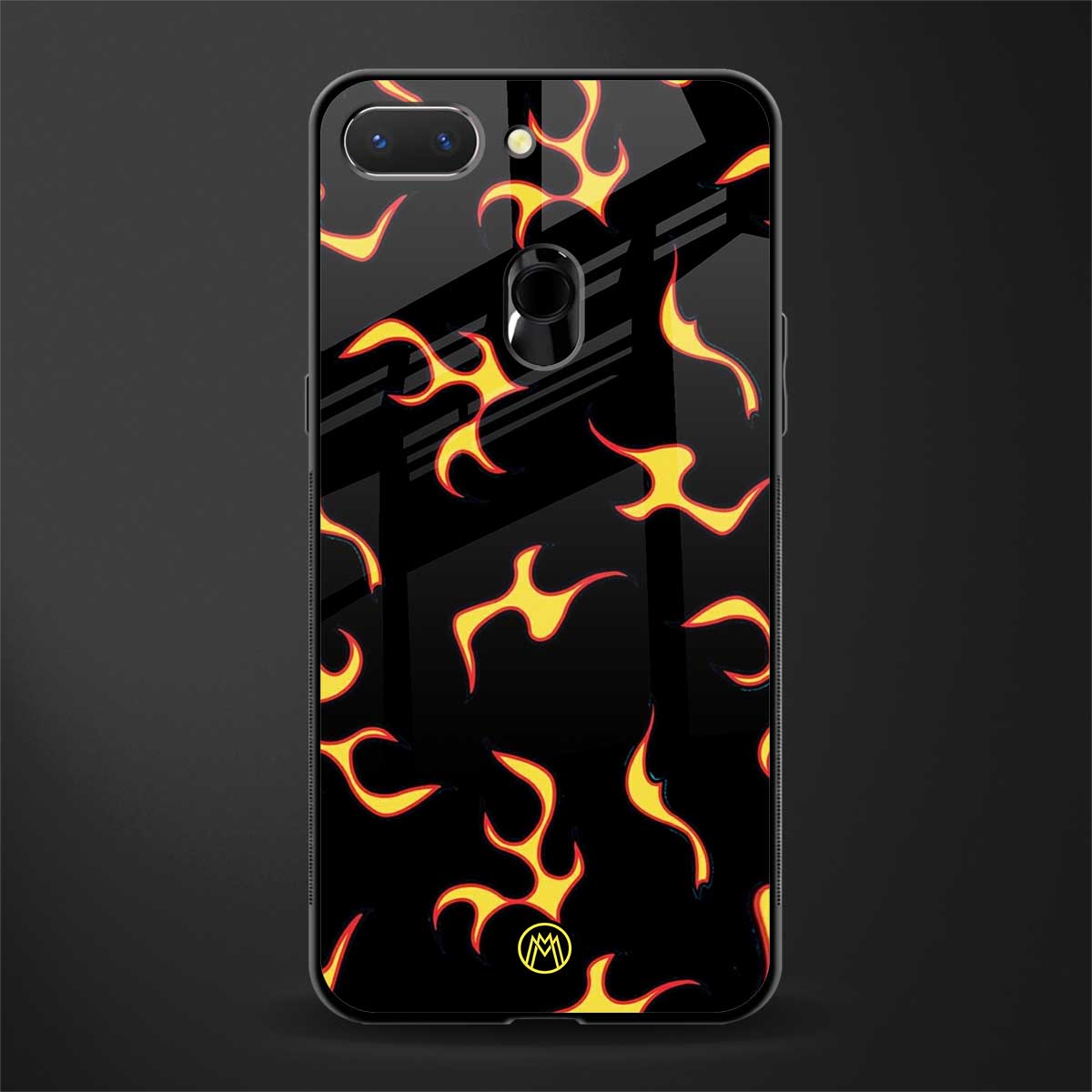 lil flames on black glass case for oppo a5 image