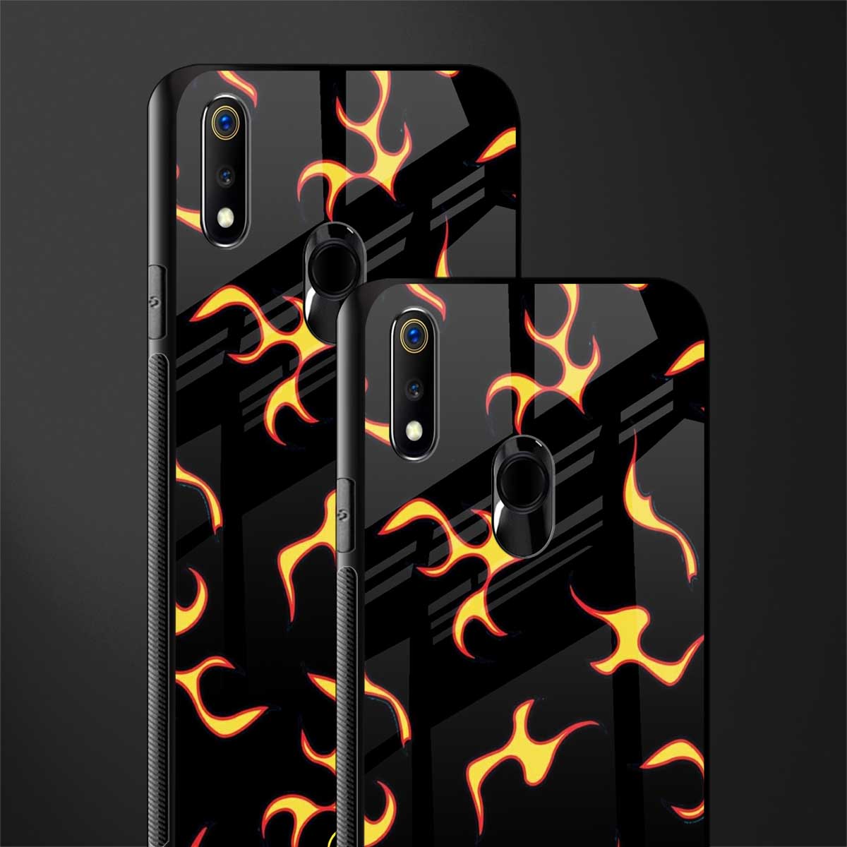 lil flames on black glass case for realme 3 pro image-2