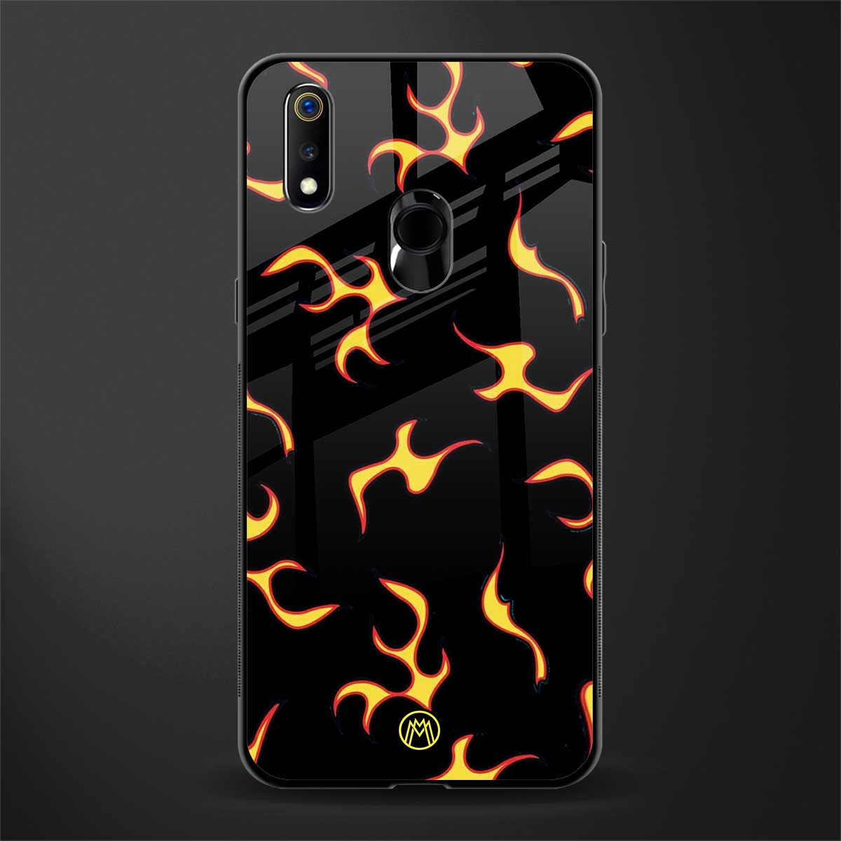 lil flames on black glass case for realme 3 pro image