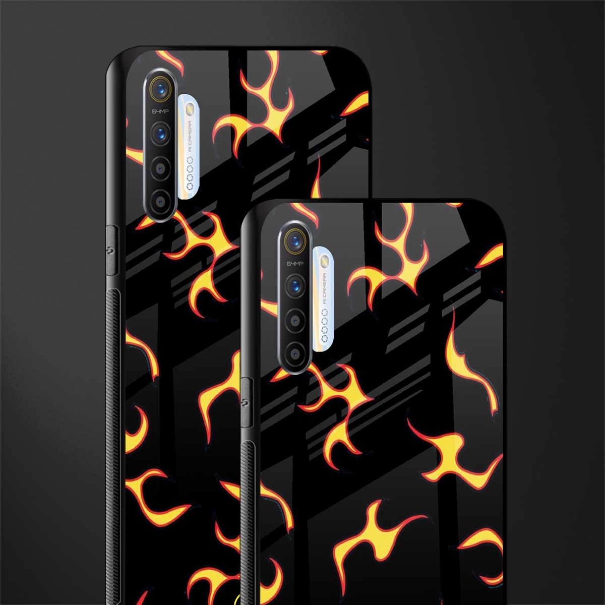 lil flames on black glass case for realme xt image-2