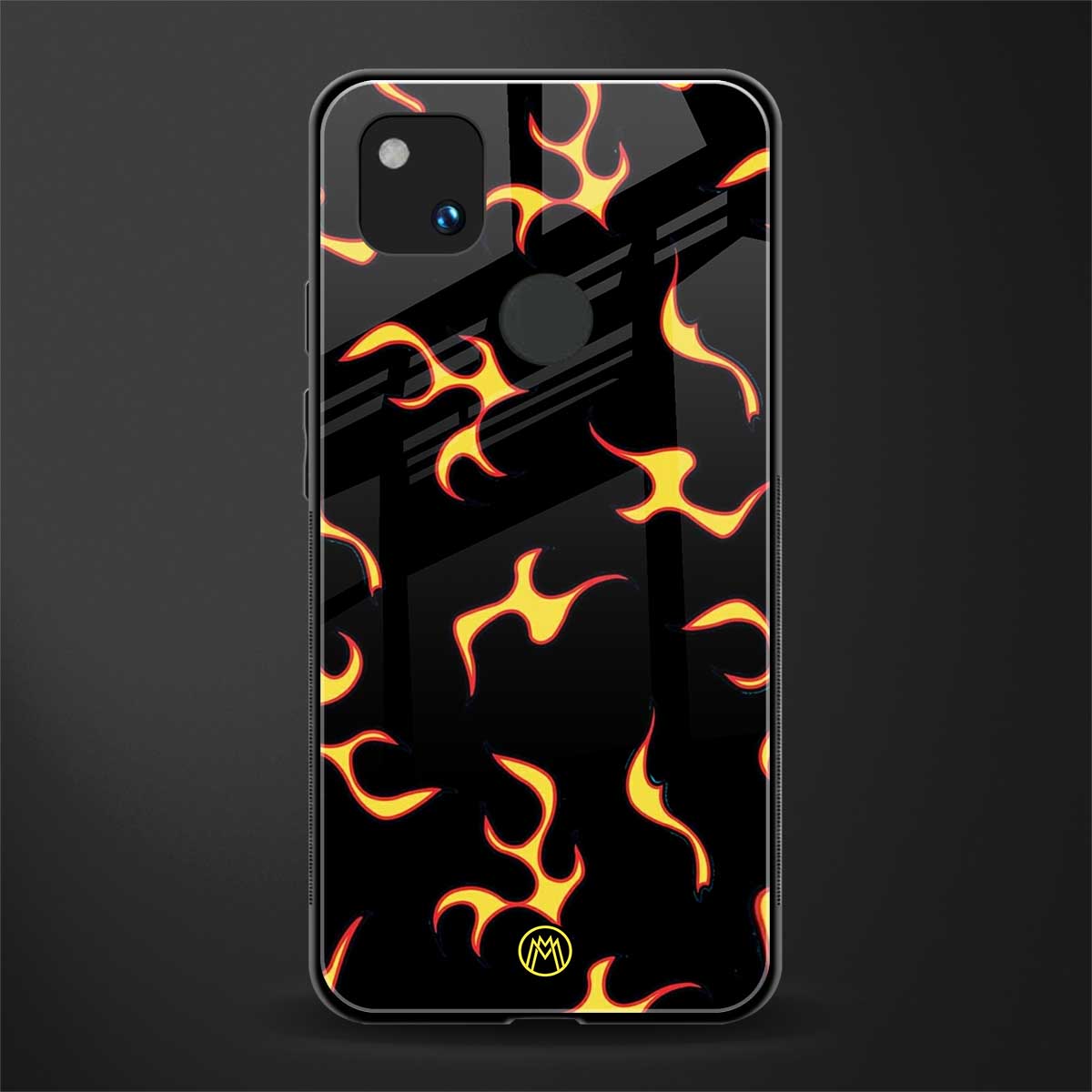 lil flames on black back phone cover | glass case for google pixel 4a 4g