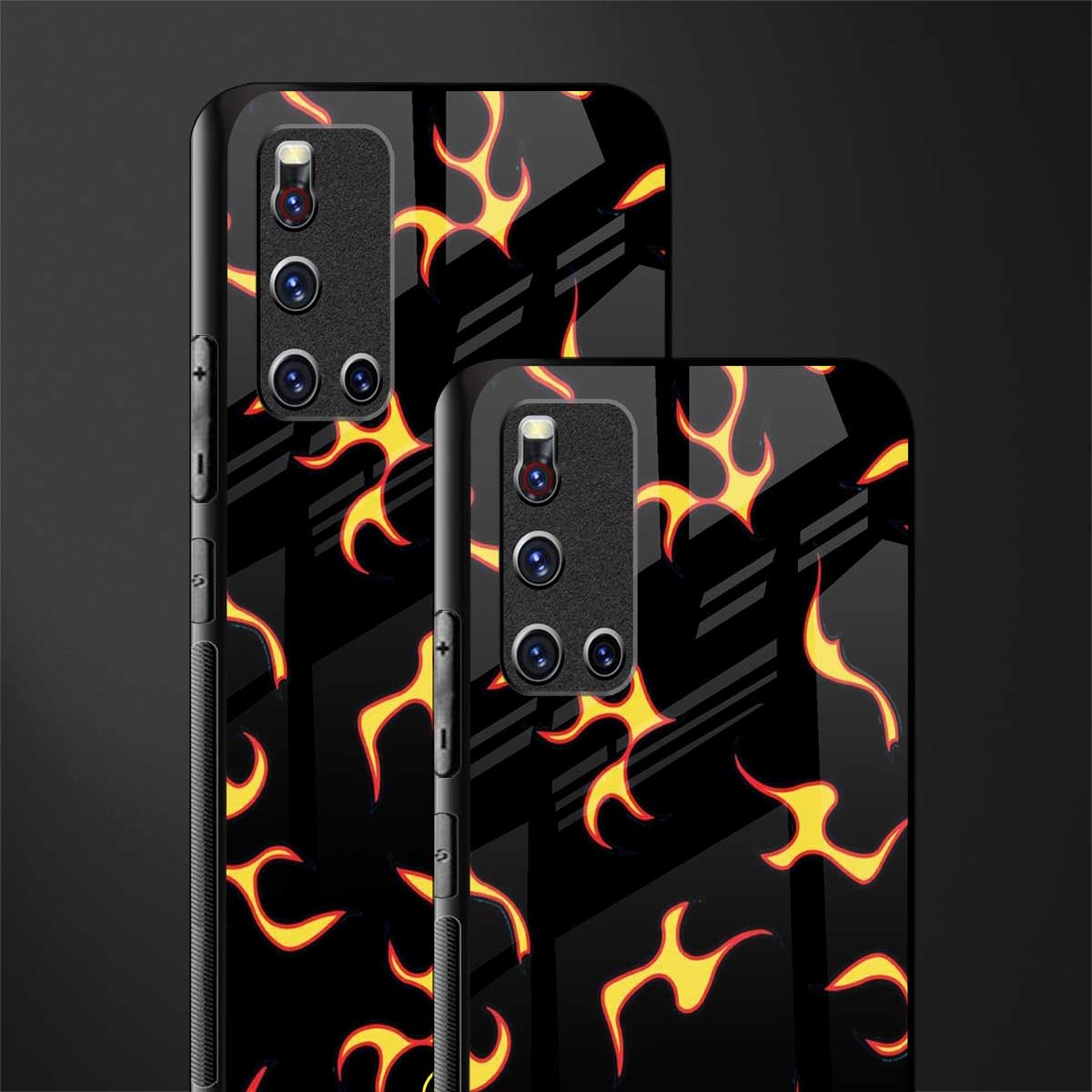 lil flames on black glass case for vivo v19 image-2