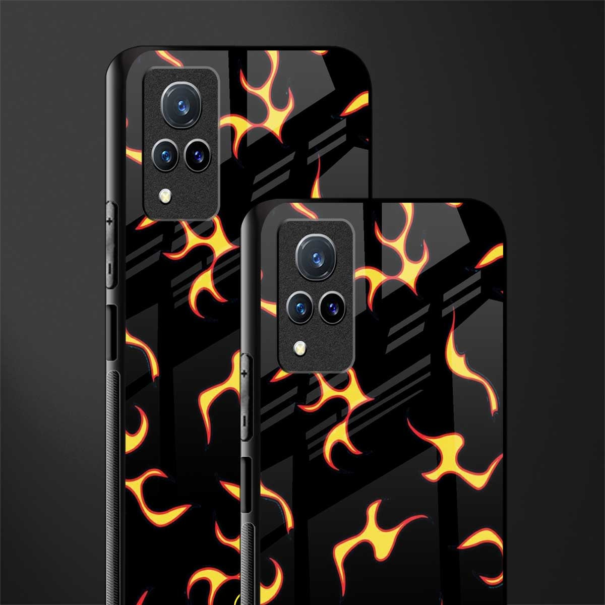 lil flames on black glass case for vivo v21 5g image-2