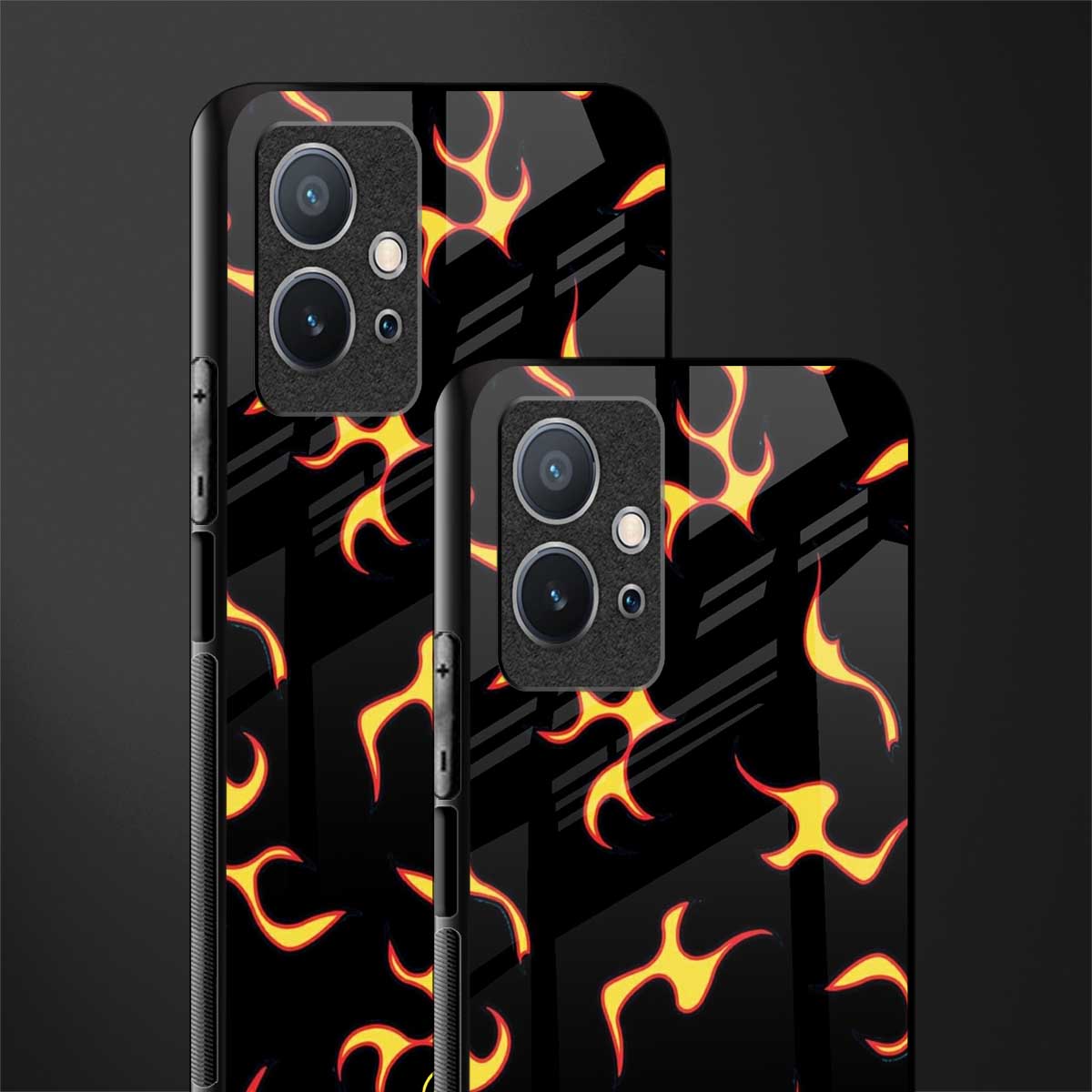 lil flames on black glass case for vivo t1 5g image-2