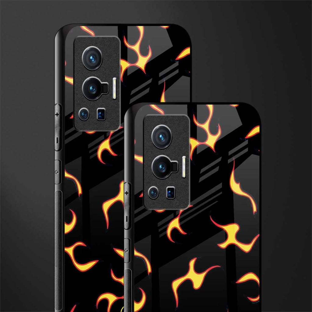 lil flames on black glass case for vivo x70 pro image-2