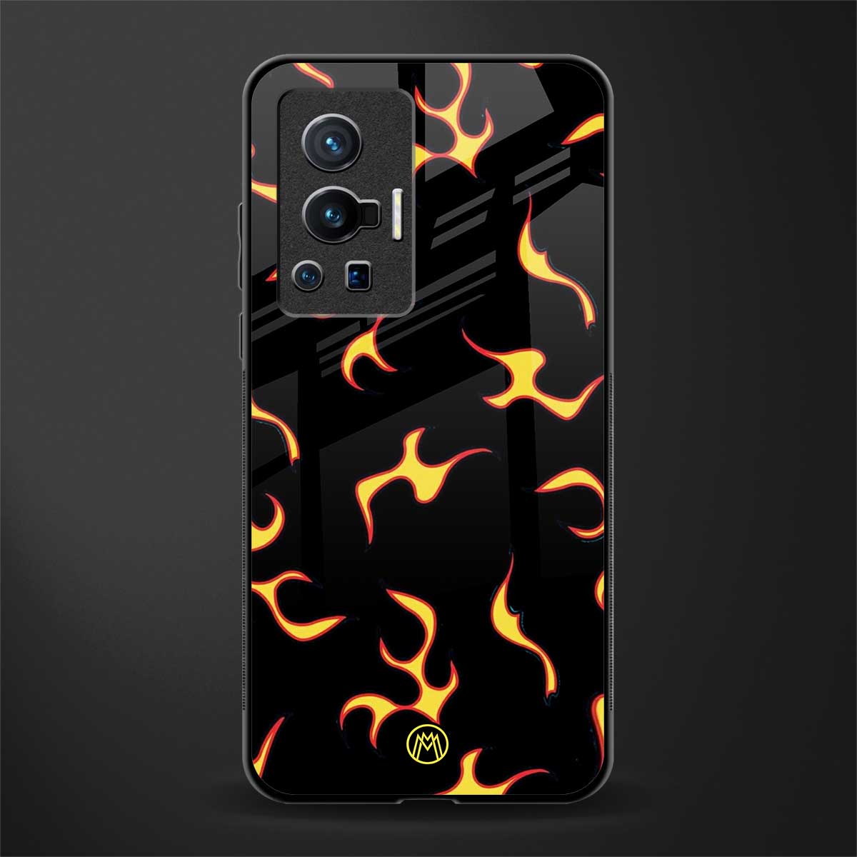 lil flames on black glass case for vivo x70 pro image