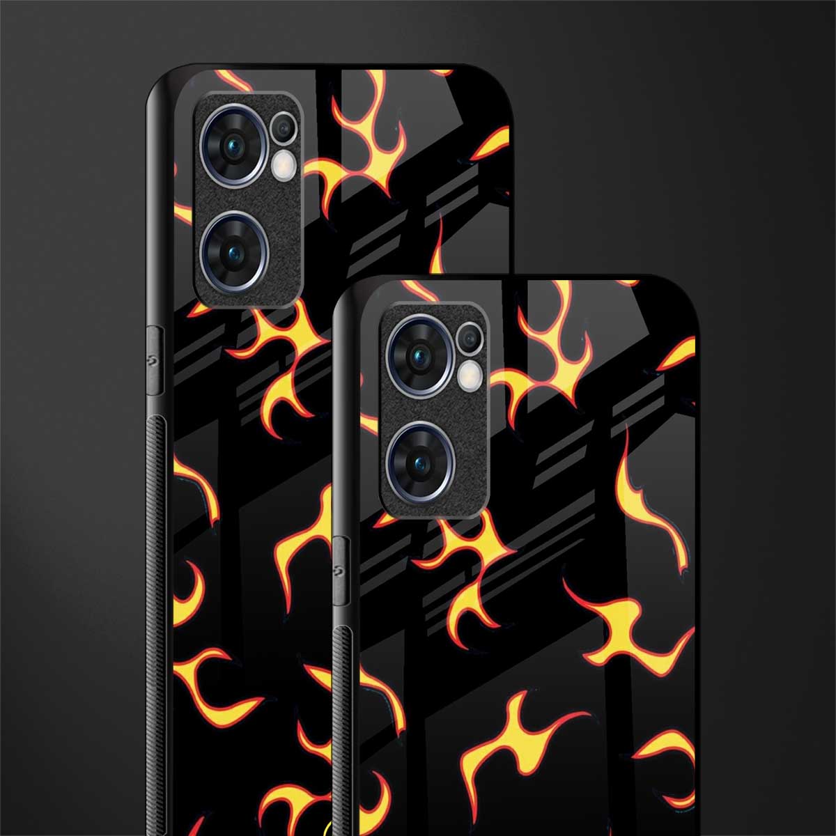 lil flames on black glass case for oppo reno7 5g image-2