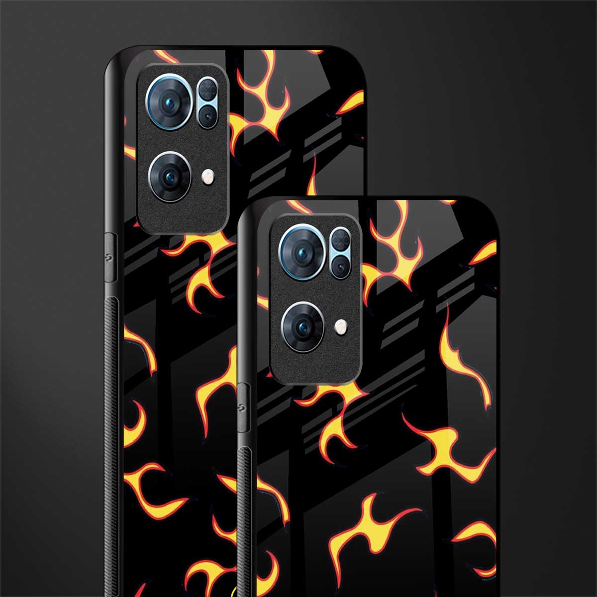 lil flames on black glass case for oppo reno7 pro 5g image-2