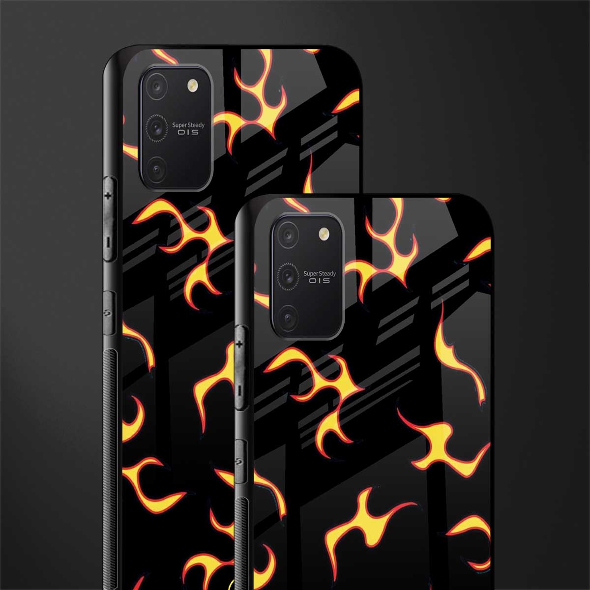 lil flames on black glass case for samsung galaxy a91 image-2