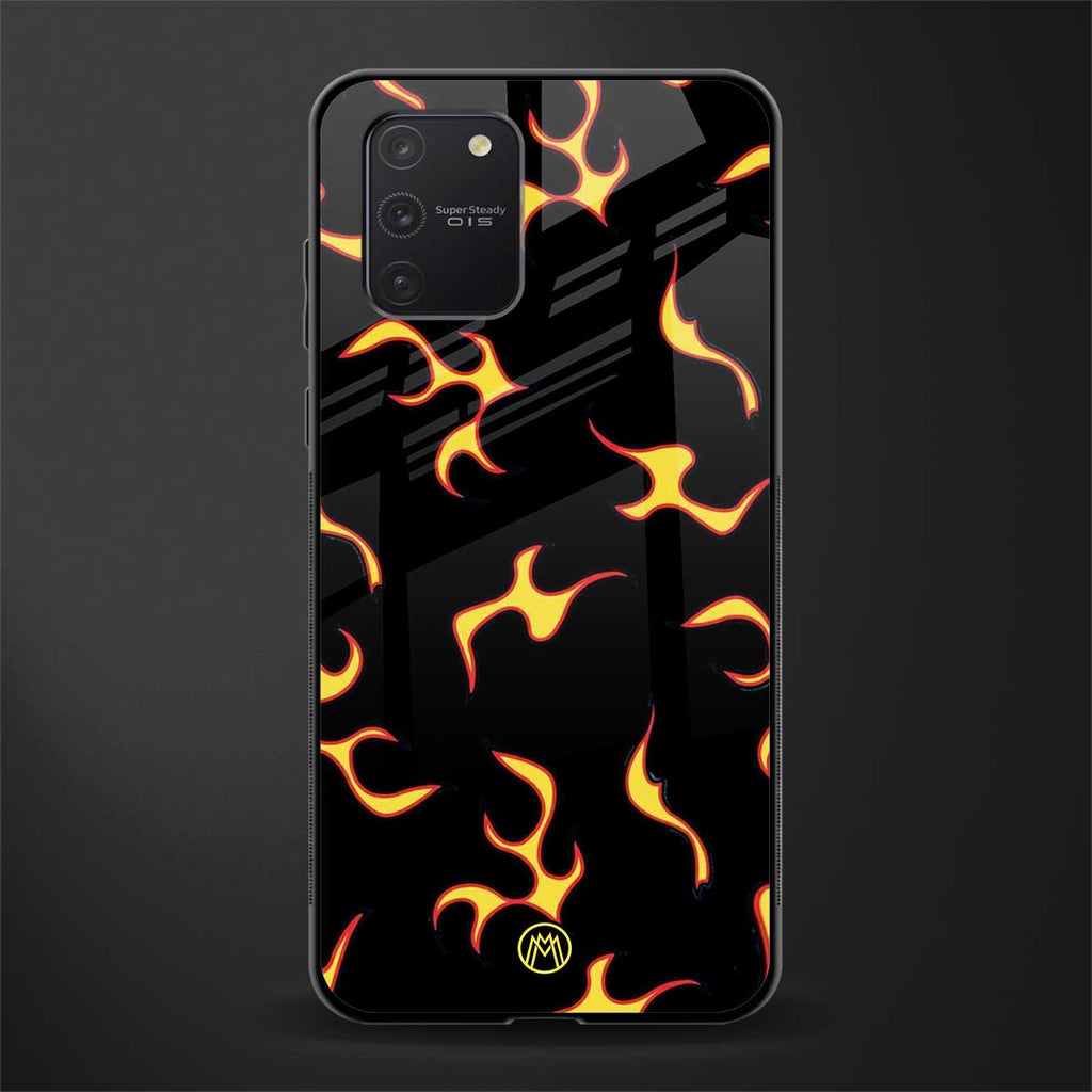 lil flames on black glass case for samsung galaxy s10 lite image