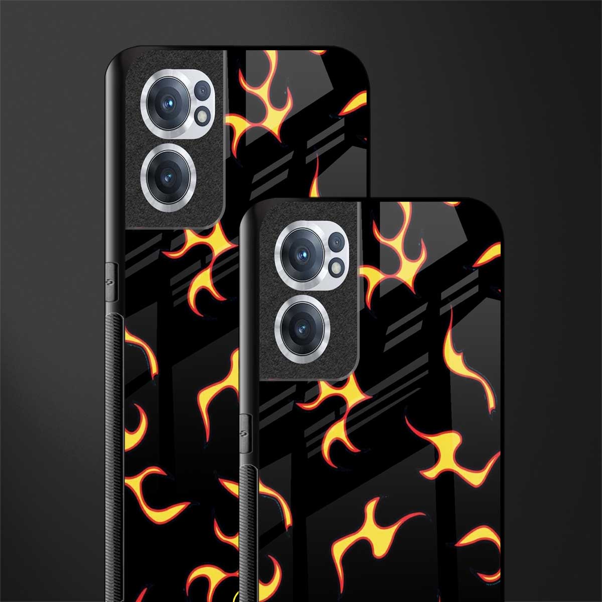 lil flames on black glass case for oneplus nord ce 2 5g image-2