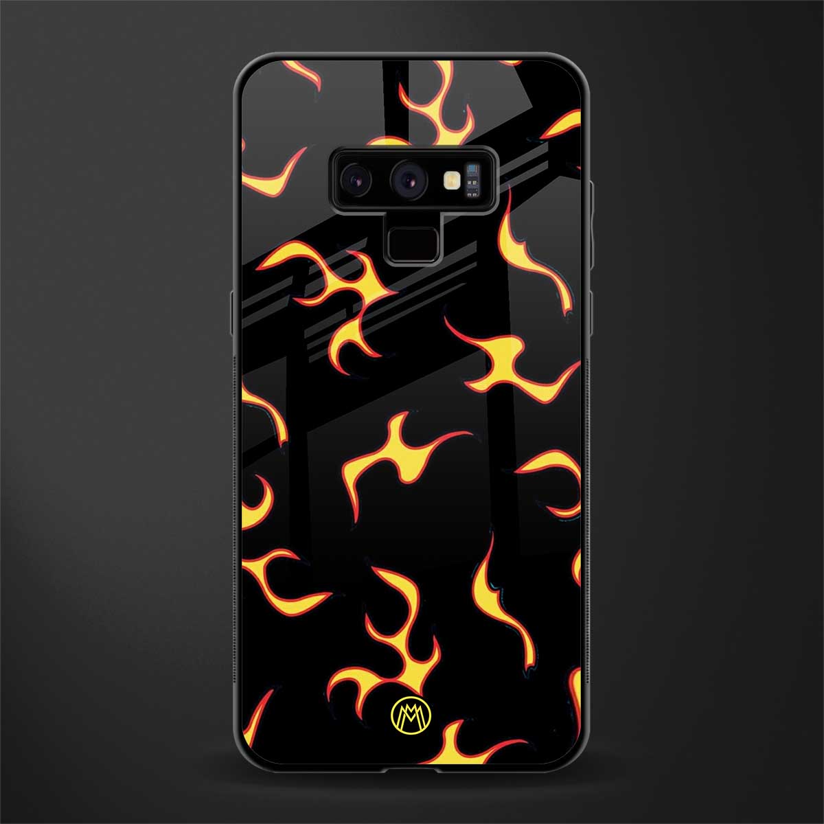 lil flames on black glass case for samsung galaxy note 9 image