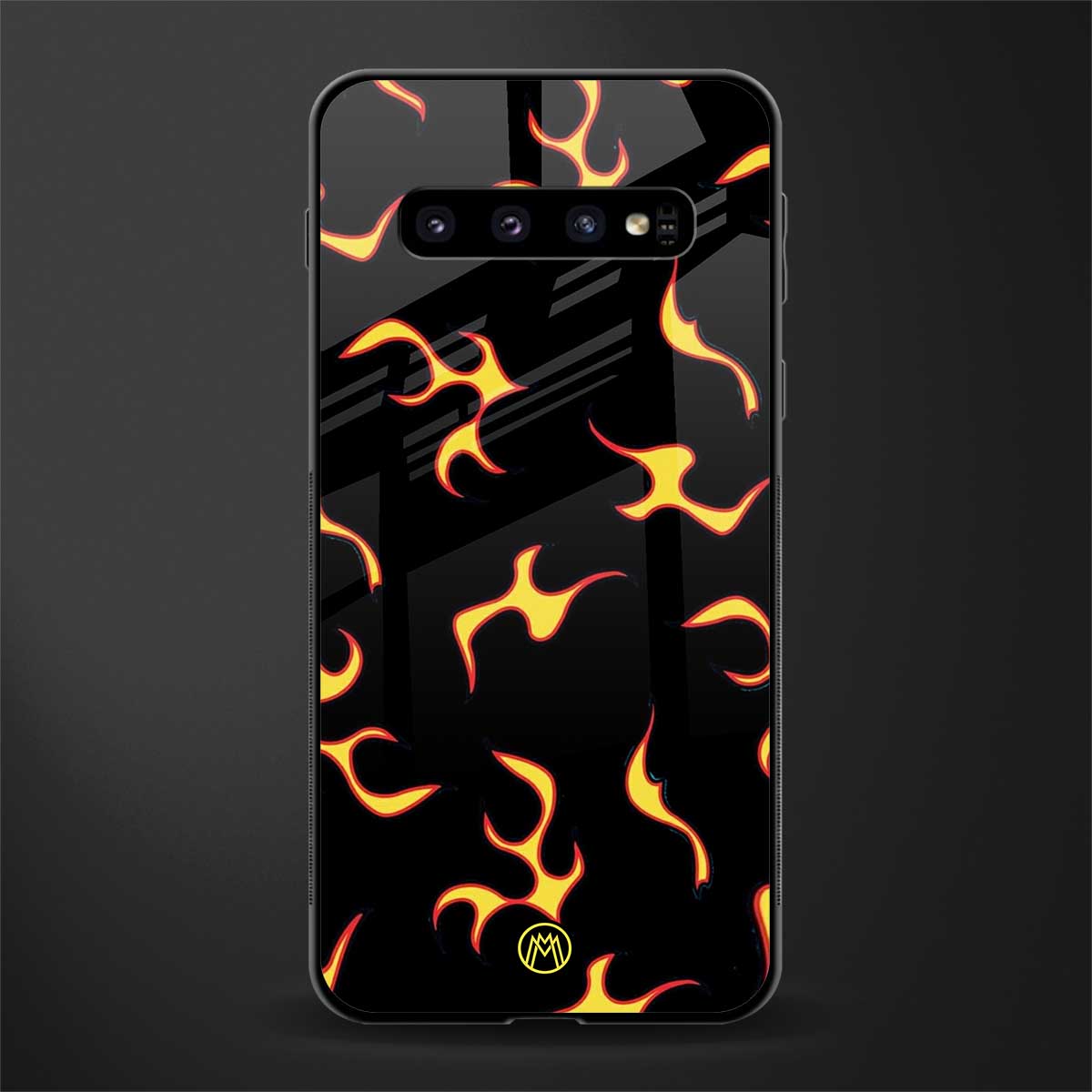 lil flames on black glass case for samsung galaxy s10 image