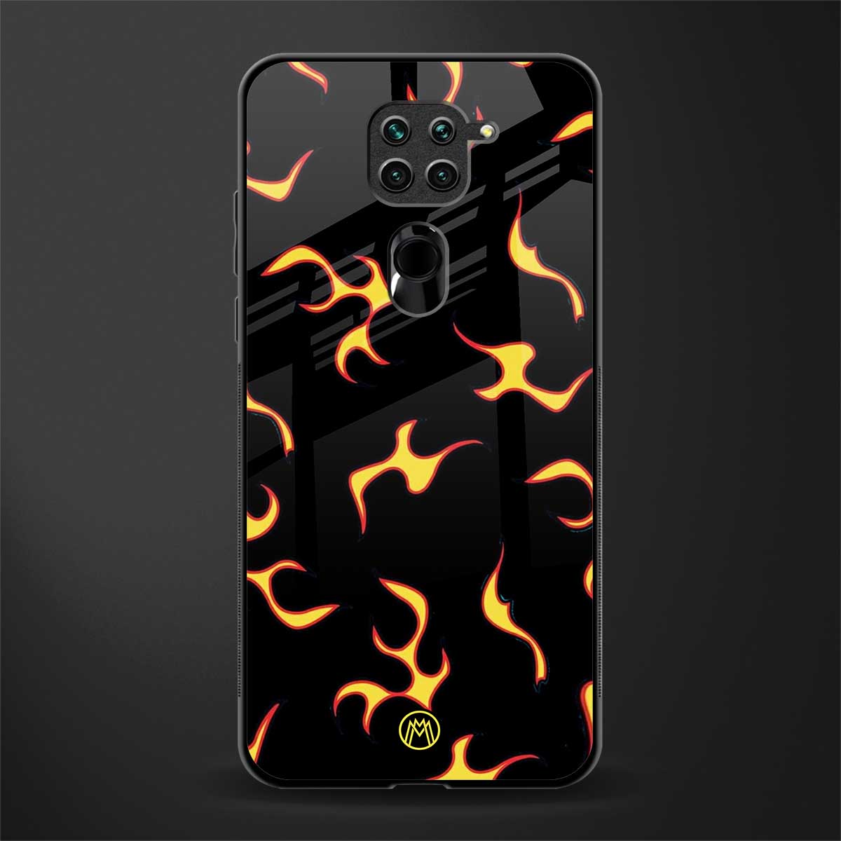 lil flames on black glass case for redmi note 9 image