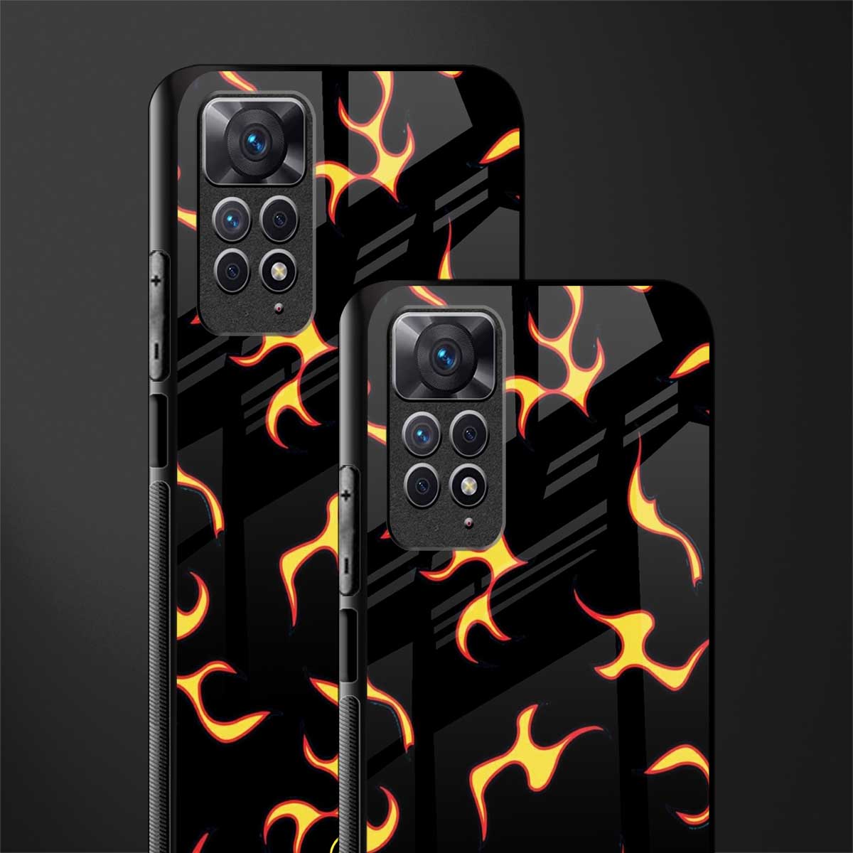 lil flames on black glass case for redmi note 11s image-2