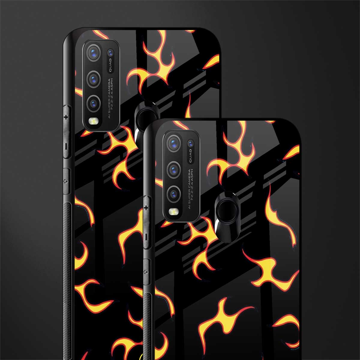 lil flames on black glass case for vivo y30 image-2