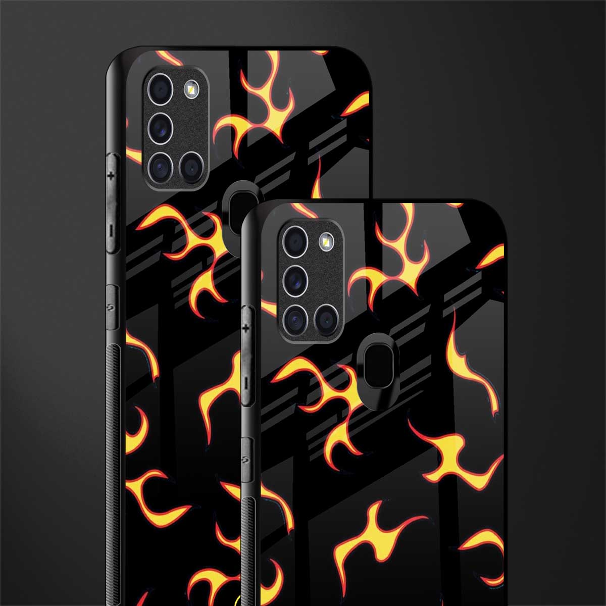 lil flames on black glass case for samsung galaxy a21s image-2