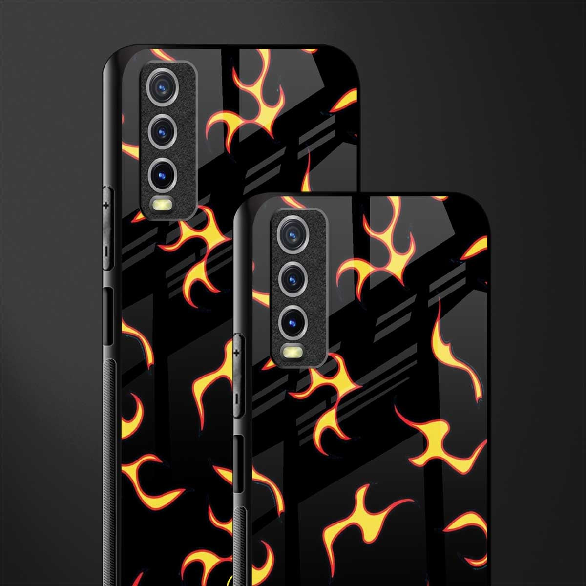 lil flames on black glass case for vivo y20 image-2