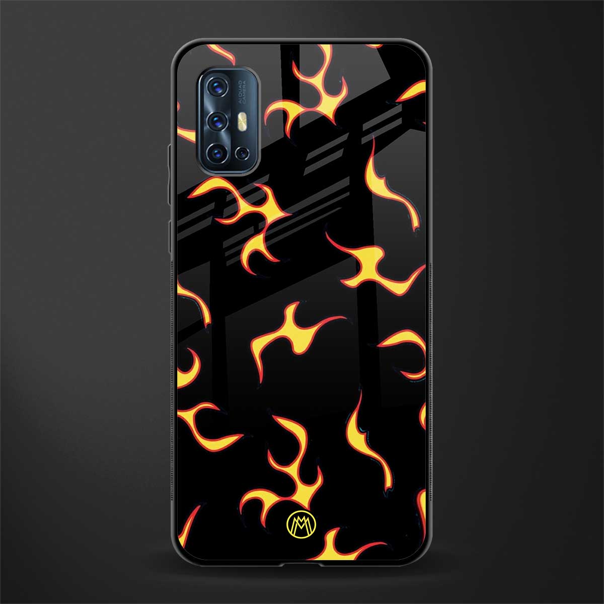 lil flames on black glass case for vivo v17 image
