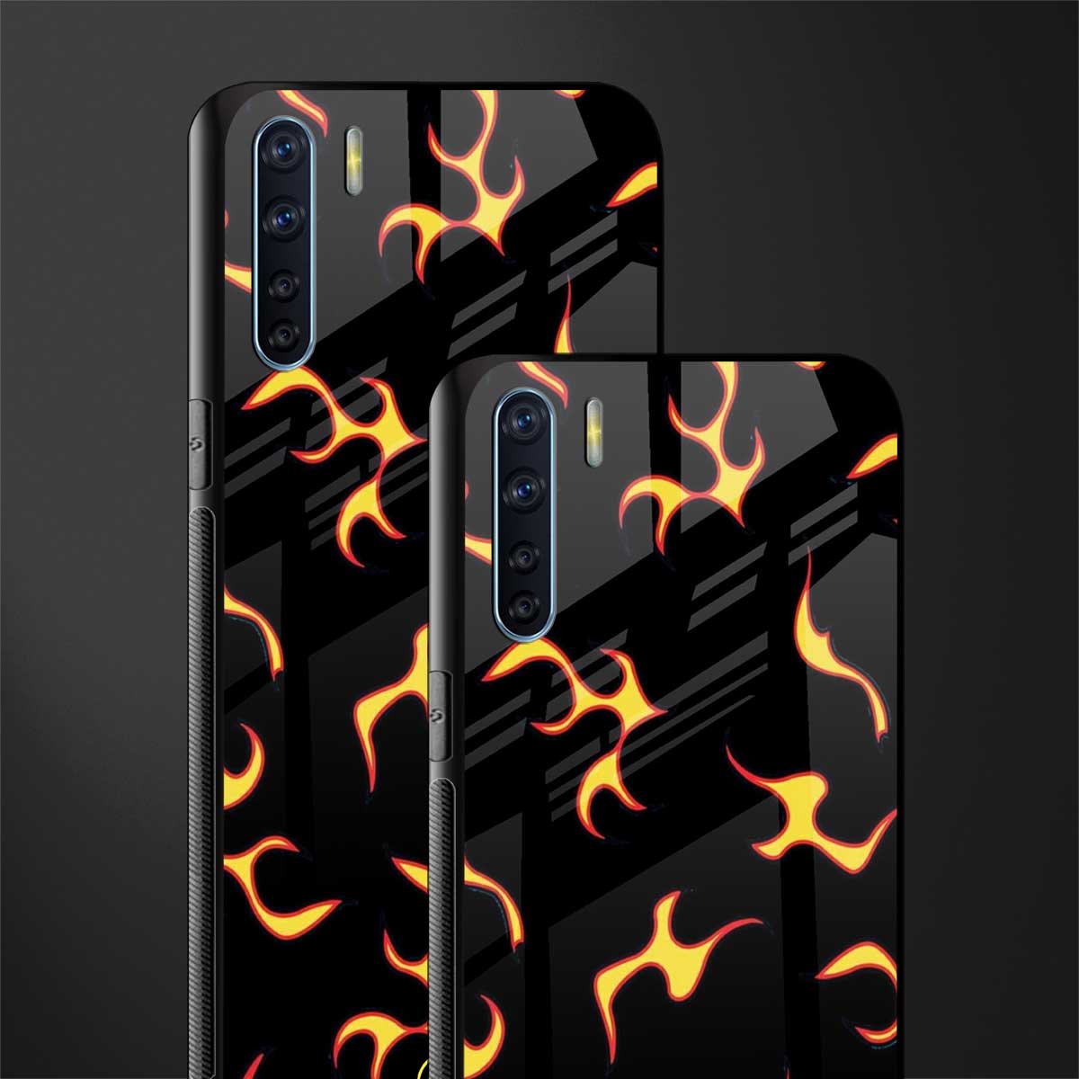 lil flames on black glass case for oppo f15 image-2