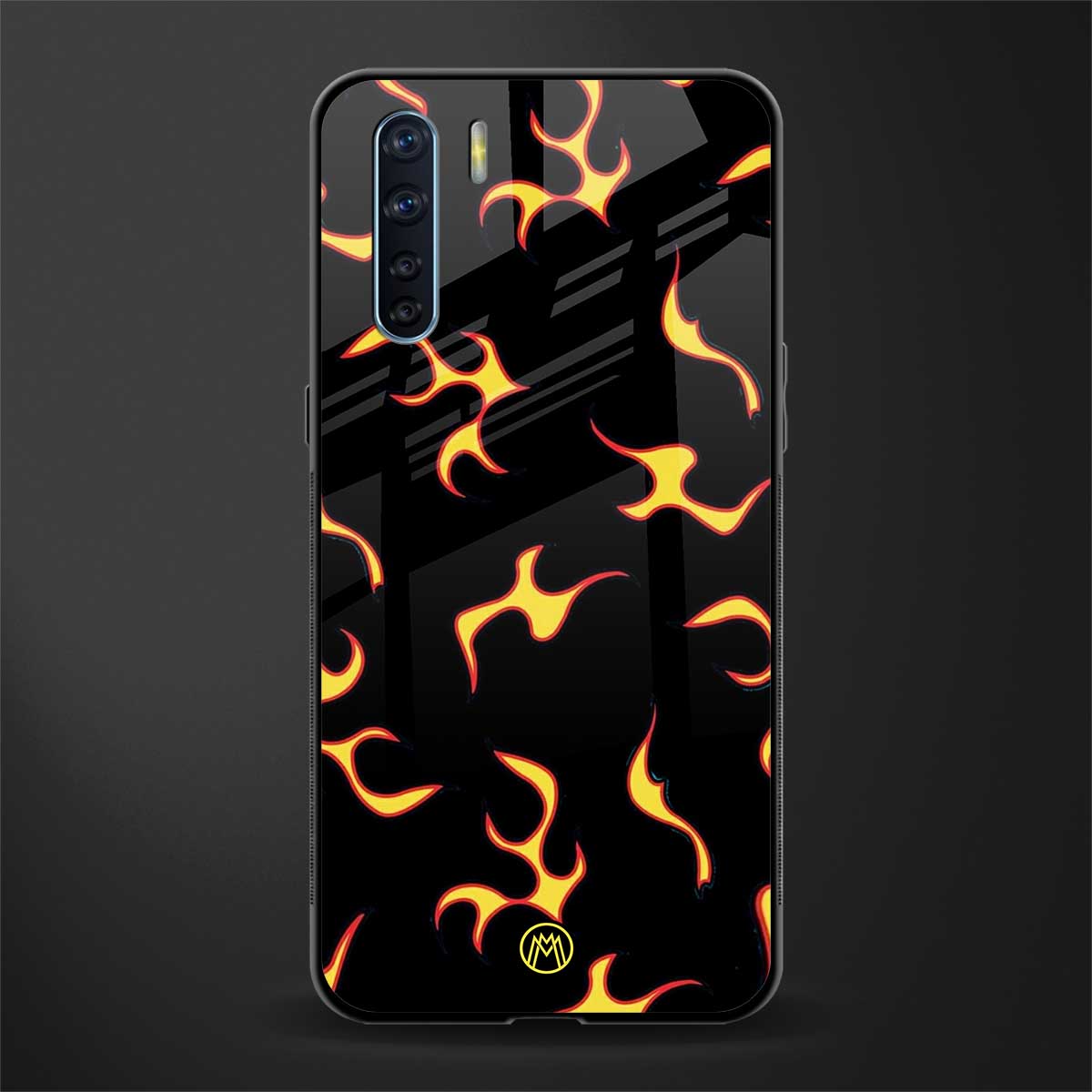 lil flames on black glass case for oppo f15 image