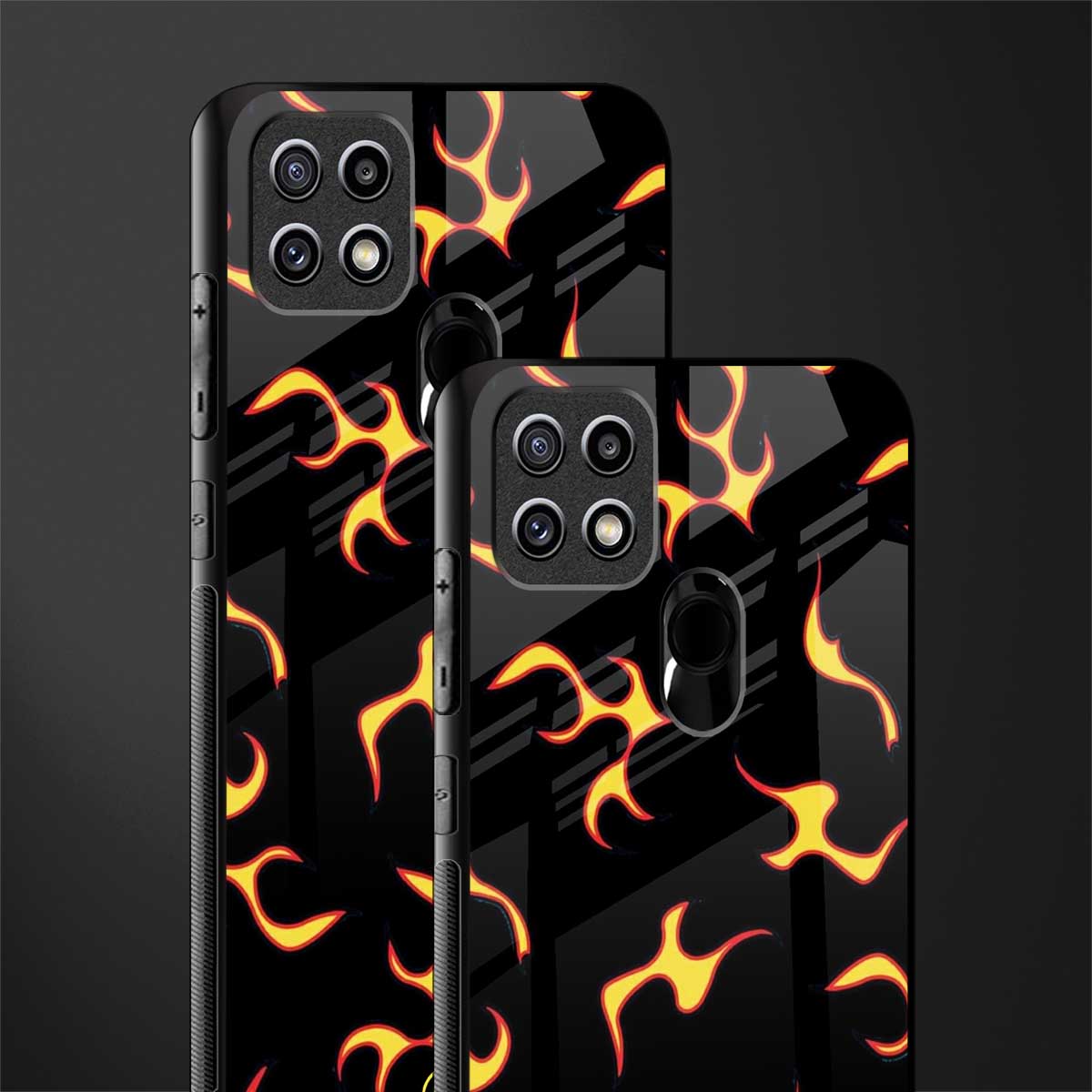 lil flames on black glass case for oppo a15s image-2