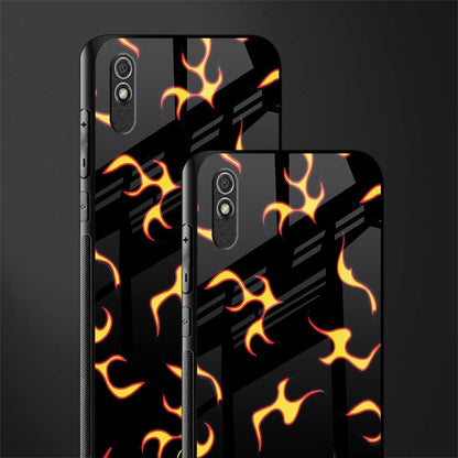 lil flames on black glass case for redmi 9i image-2