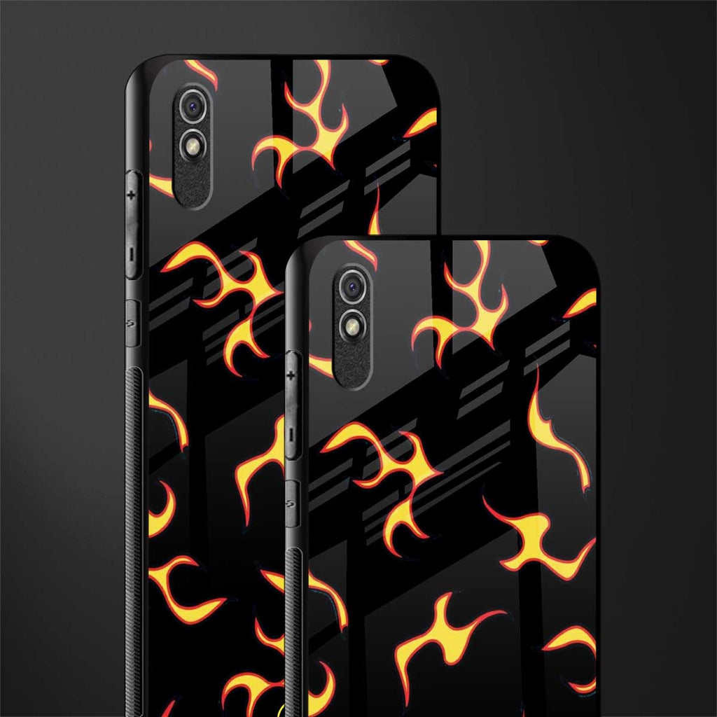 lil flames on black glass case for redmi 9a image-2