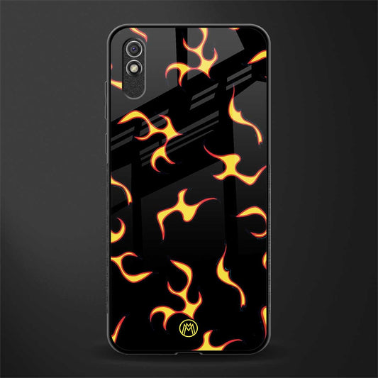 lil flames on black glass case for redmi 9i image