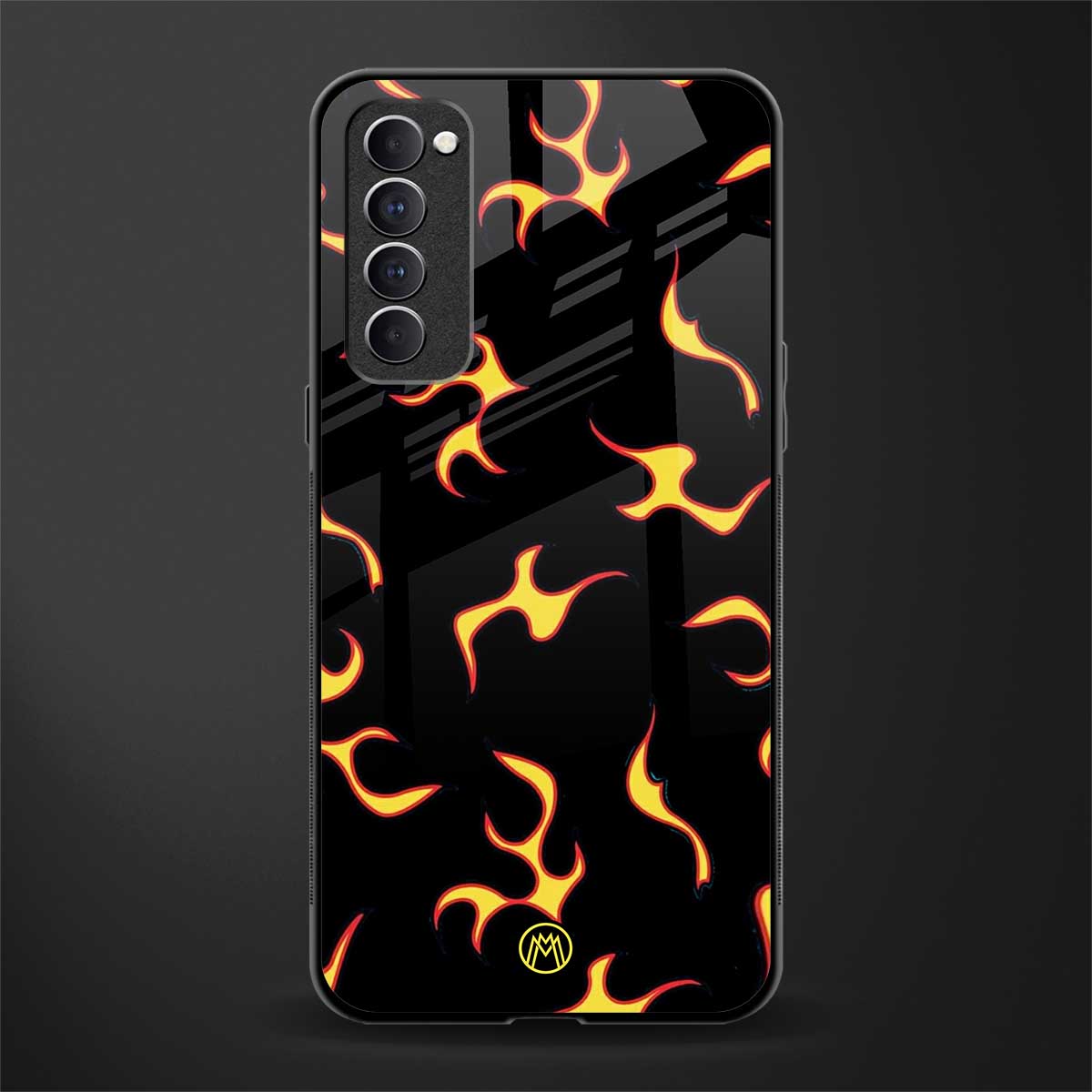 lil flames on black glass case for oppo reno 4 pro image