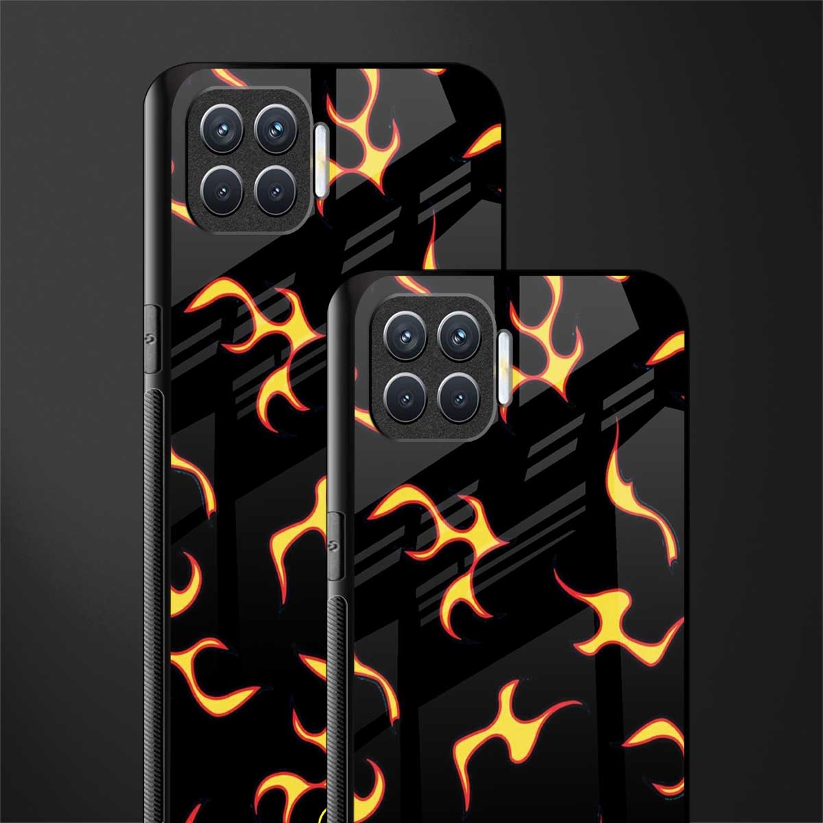 lil flames on black glass case for oppo f17 pro image-2