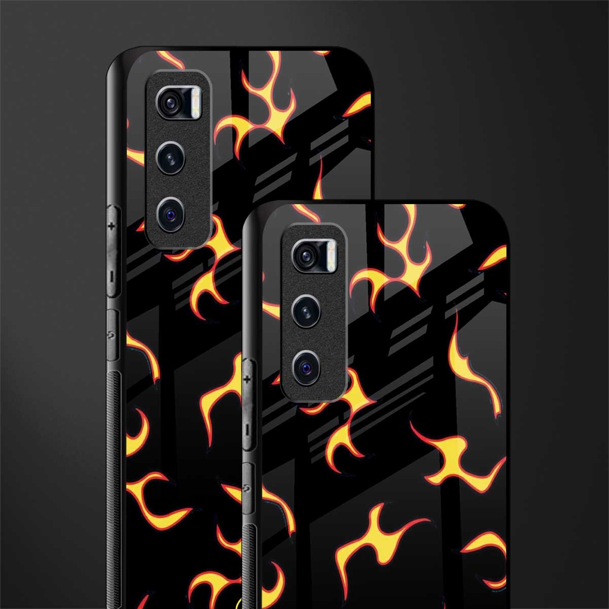 lil flames on black glass case for vivo v20 se image-2