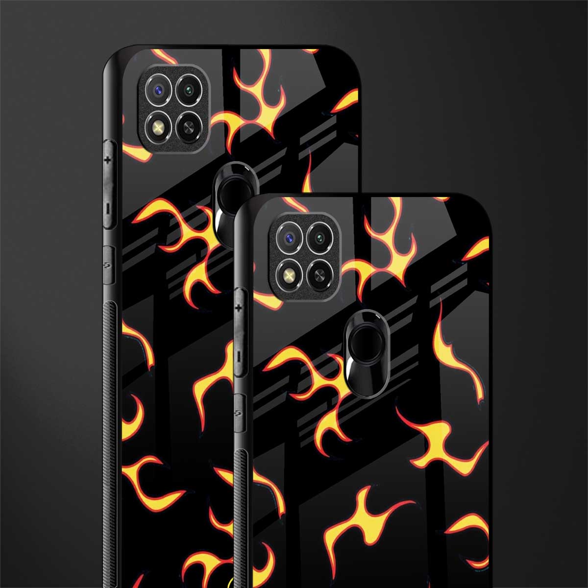 lil flames on black glass case for redmi 9 image-2
