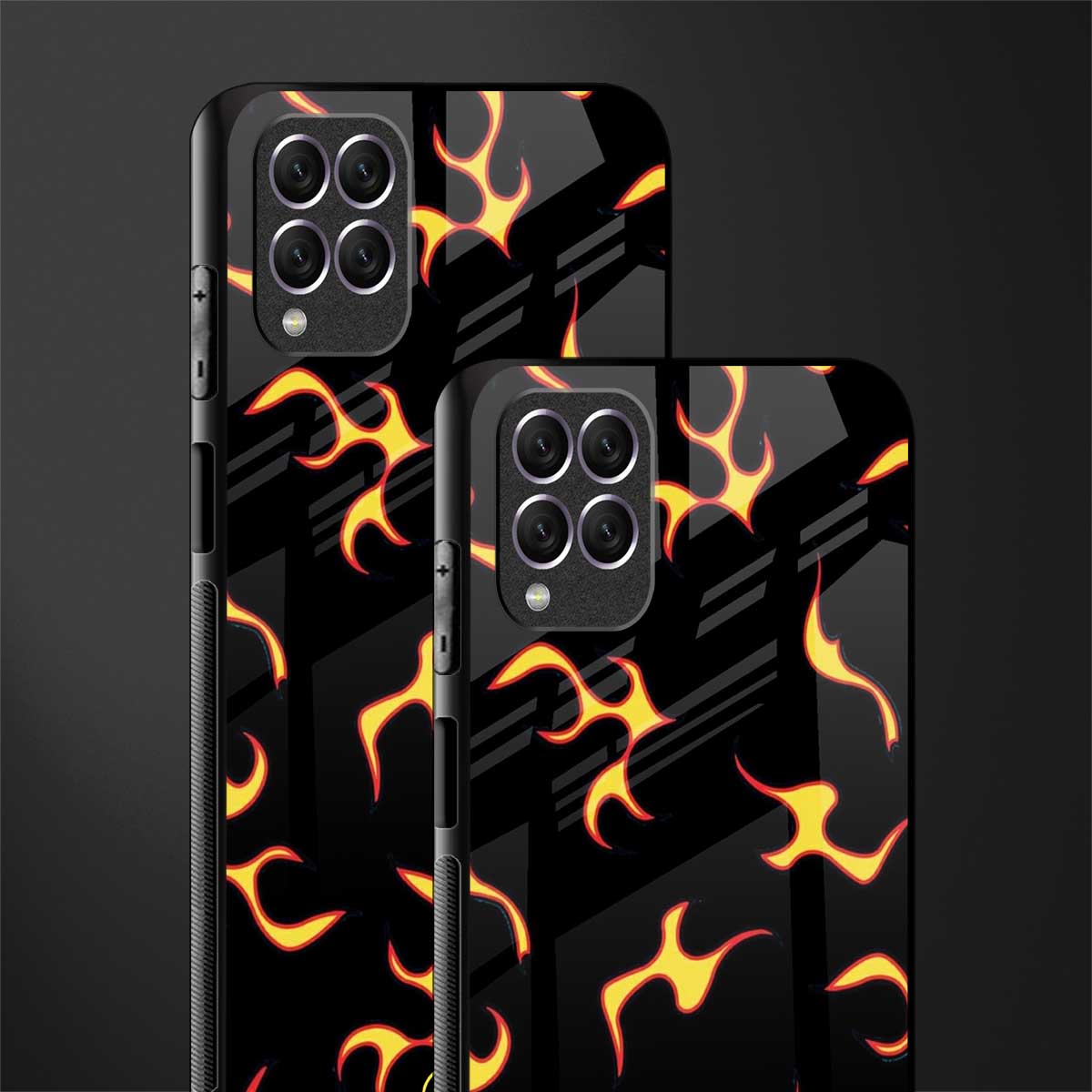lil flames on black glass case for samsung galaxy f62 image-2