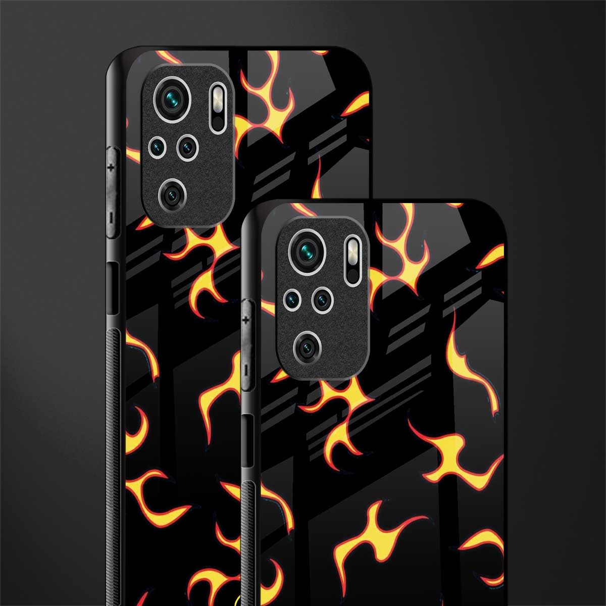 lil flames on black glass case for redmi note 10 image-2