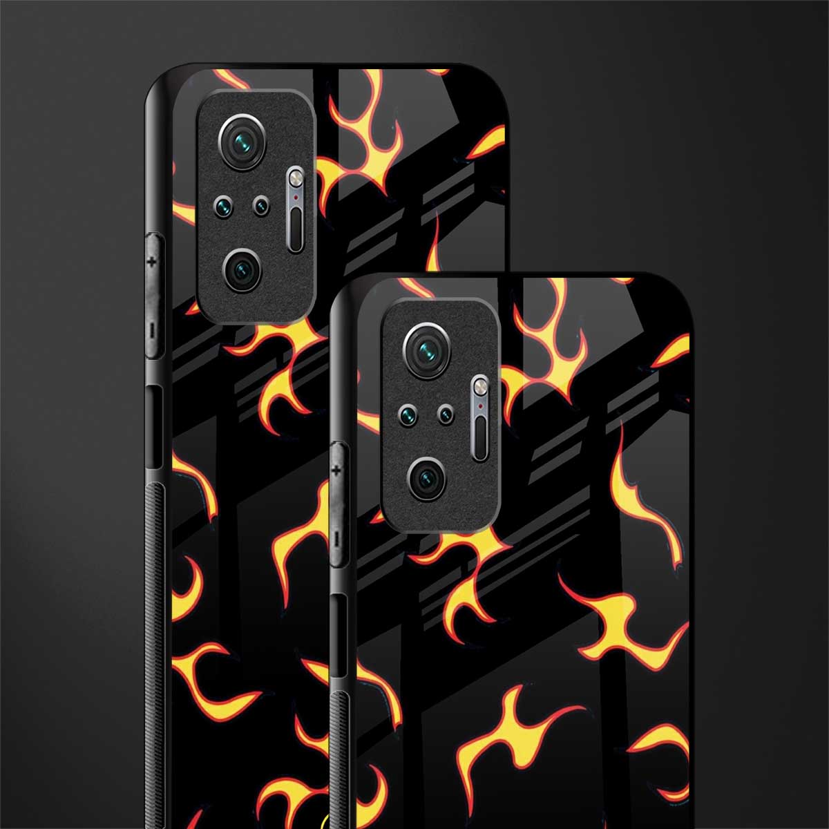 lil flames on black glass case for redmi note 10 pro max image-2