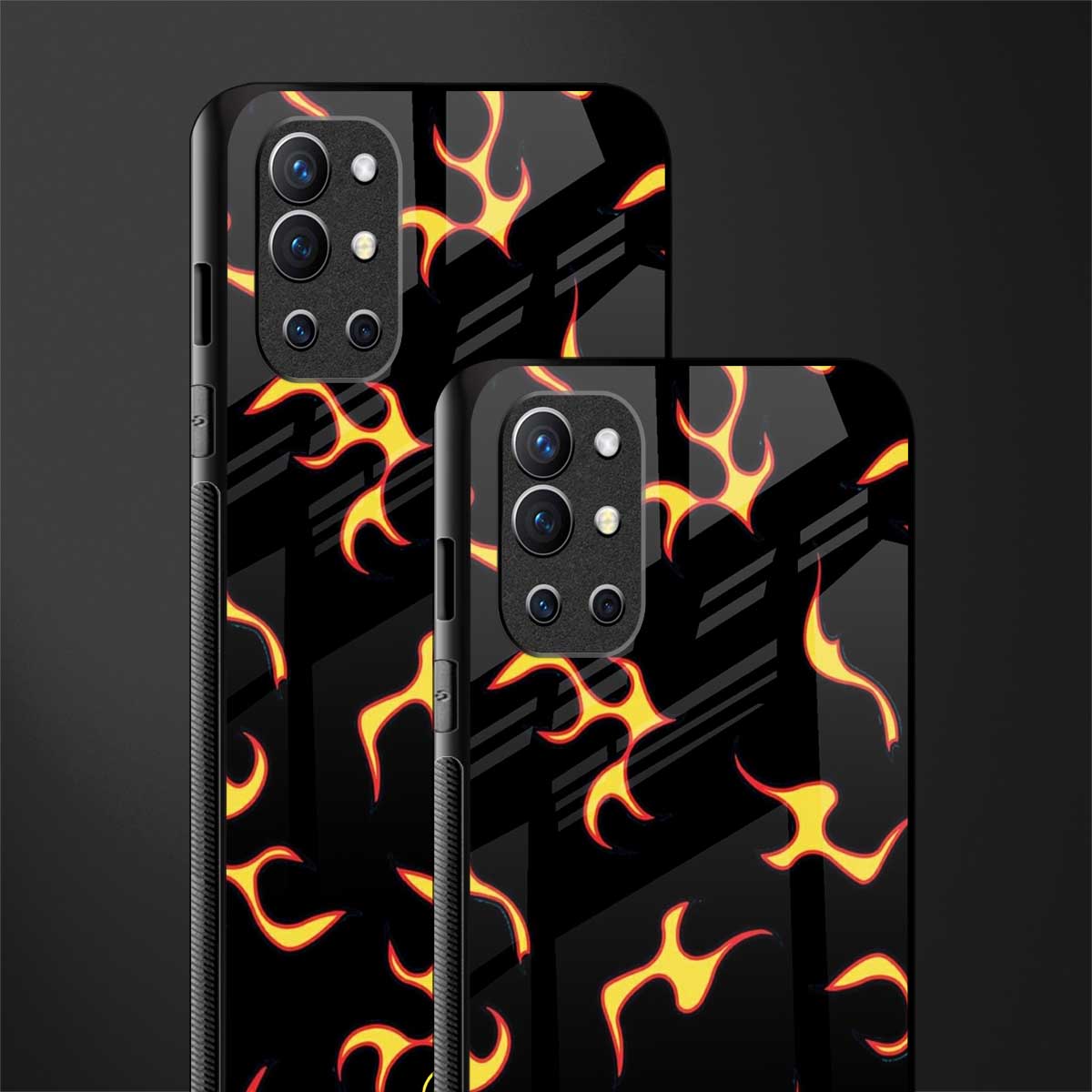 lil flames on black glass case for oneplus 9r image-2
