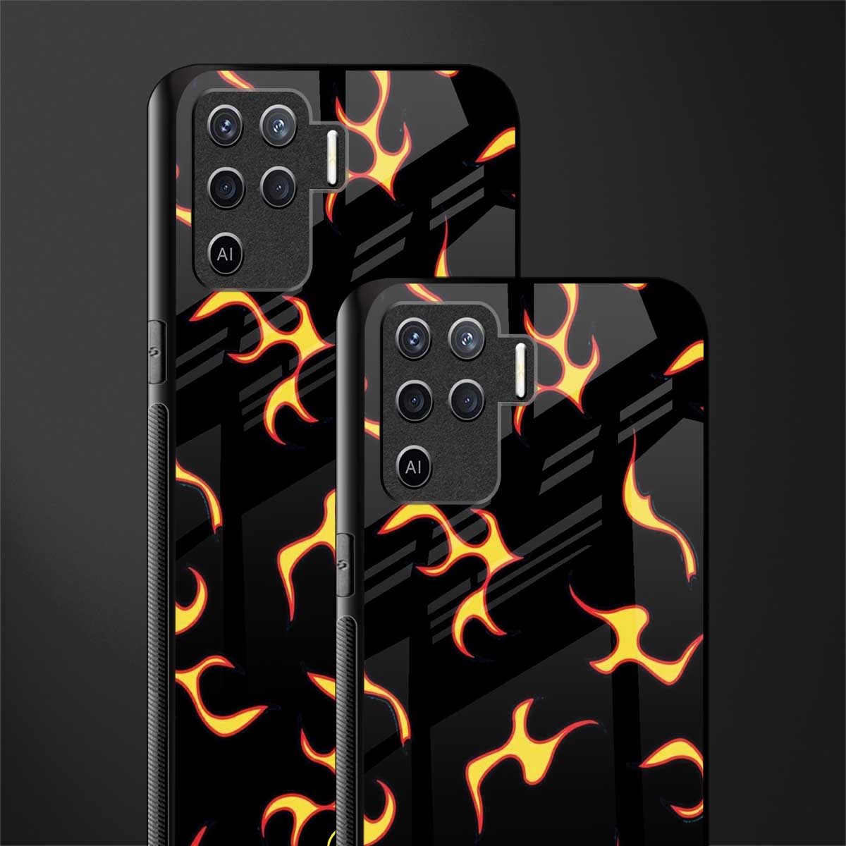 lil flames on black glass case for oppo f19 pro image-2