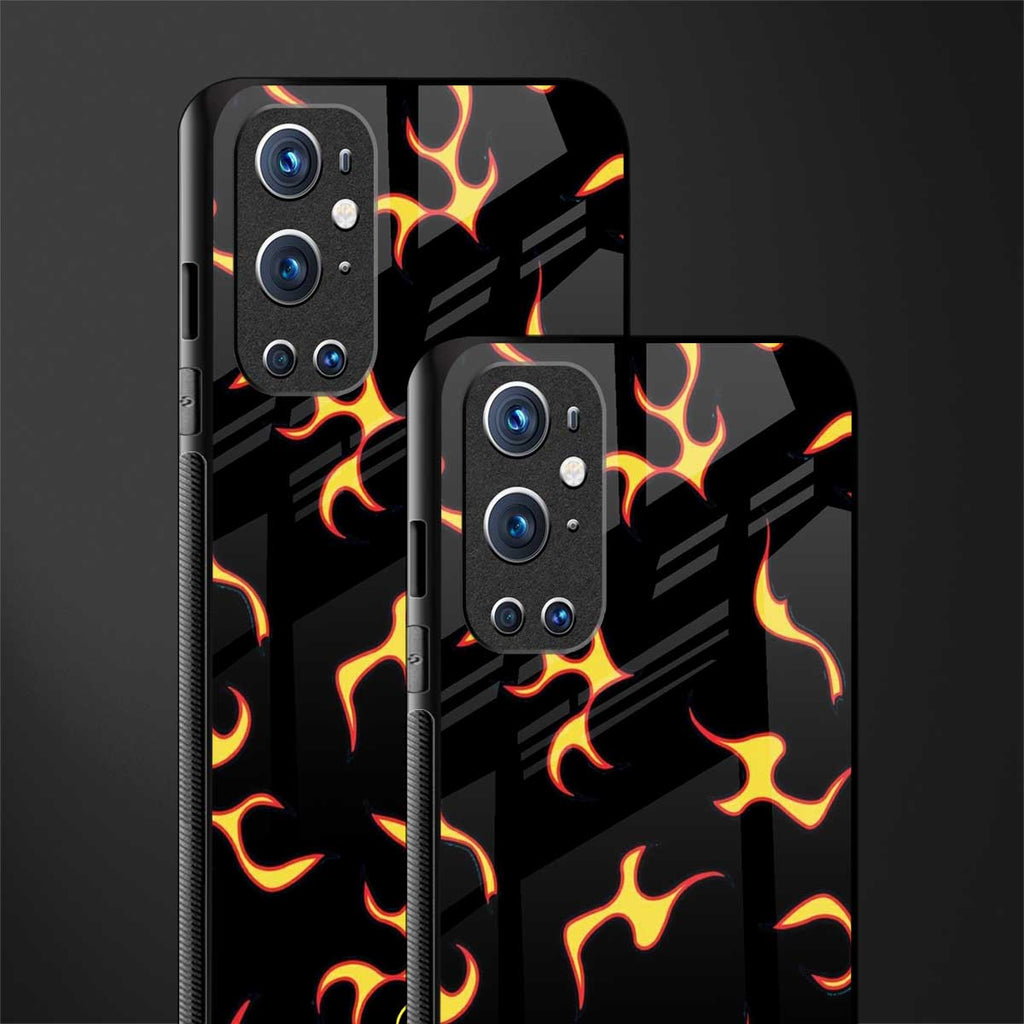 lil flames on black glass case for oneplus 9 pro image-2