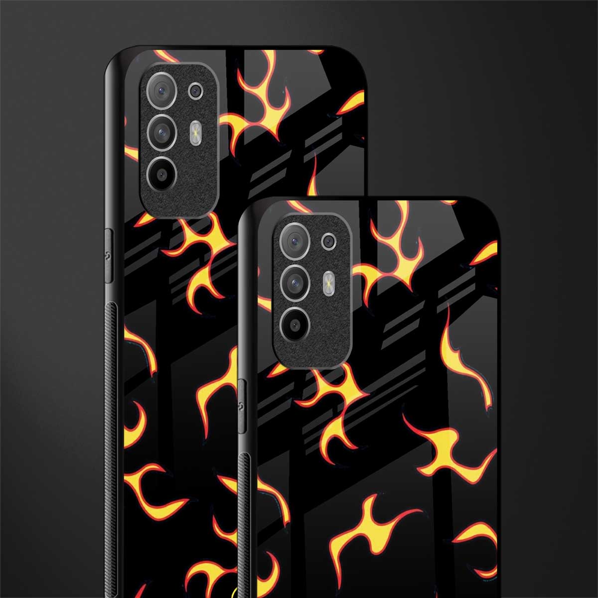 lil flames on black glass case for oppo f19 pro plus image-2
